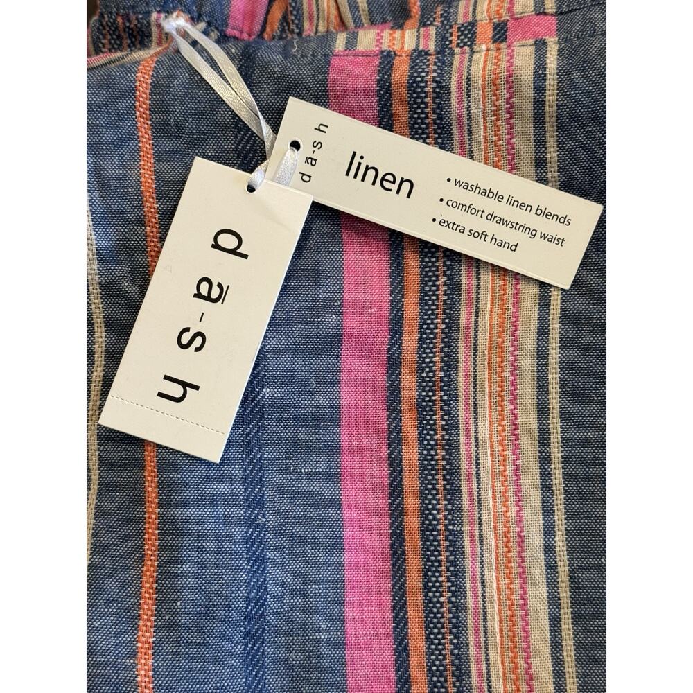 Dash Linen Blend Mini Skirt Women's Large Coral Navy Stripe Drawstring Pockets - Picture 4 of 4